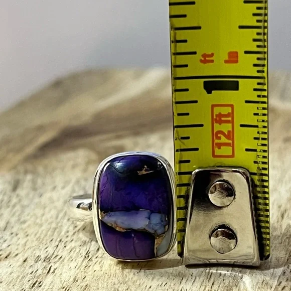 SOLID 925 SILVER PURPLE DAHLIA COPPER SPINY TURQUOISE GEMSTONE RING SIZE 8.25 - Picture 6 of 9
